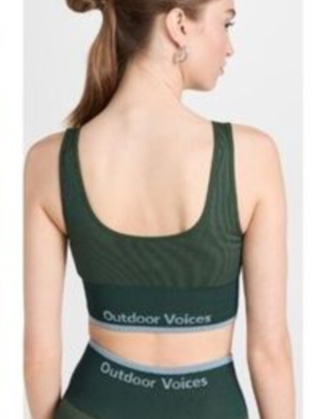 Outdoor Voices Green Ribbed Scoop Crop Longline Sports Bra Top size Small